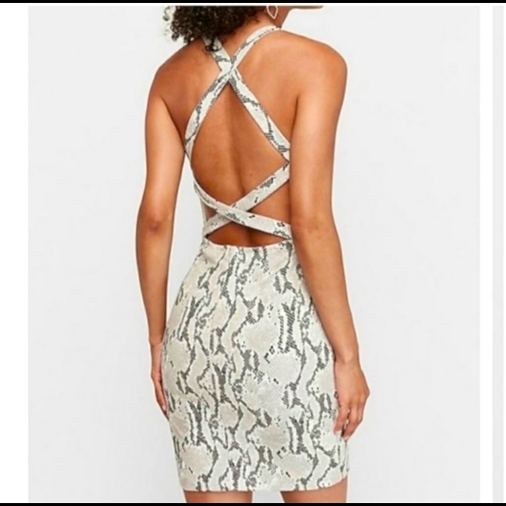 Express Snakeskin Mini Dress Criss Cross Back